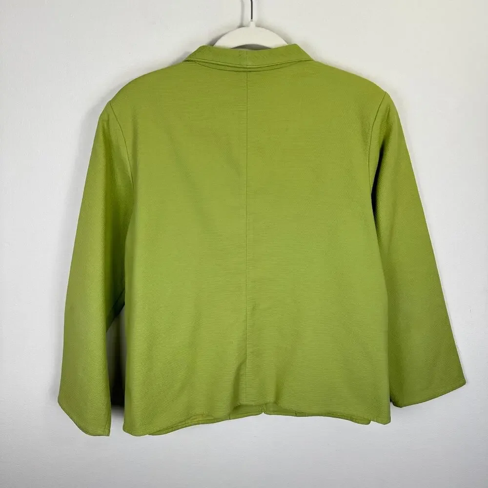 Eileen Fisher Jacket Womens Large Textured Zip Front Lightweight Lime Green